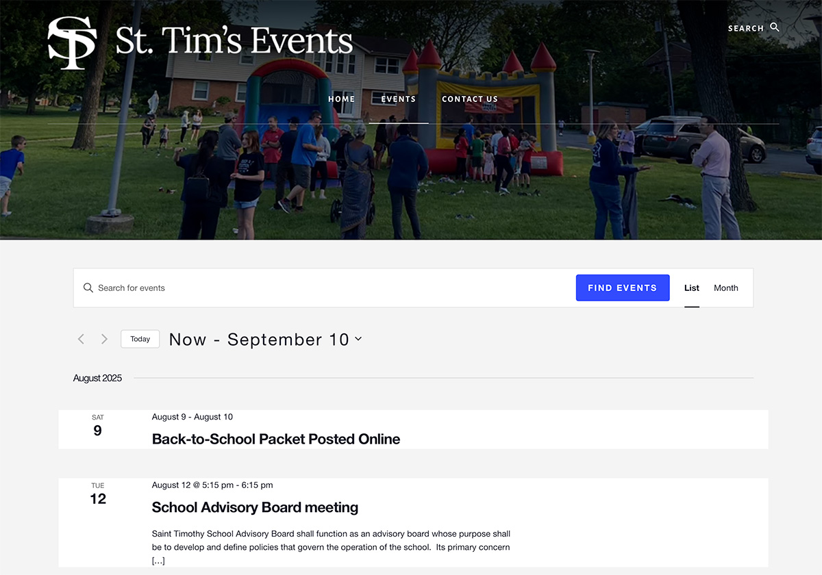 This is the St. Tim's Events page